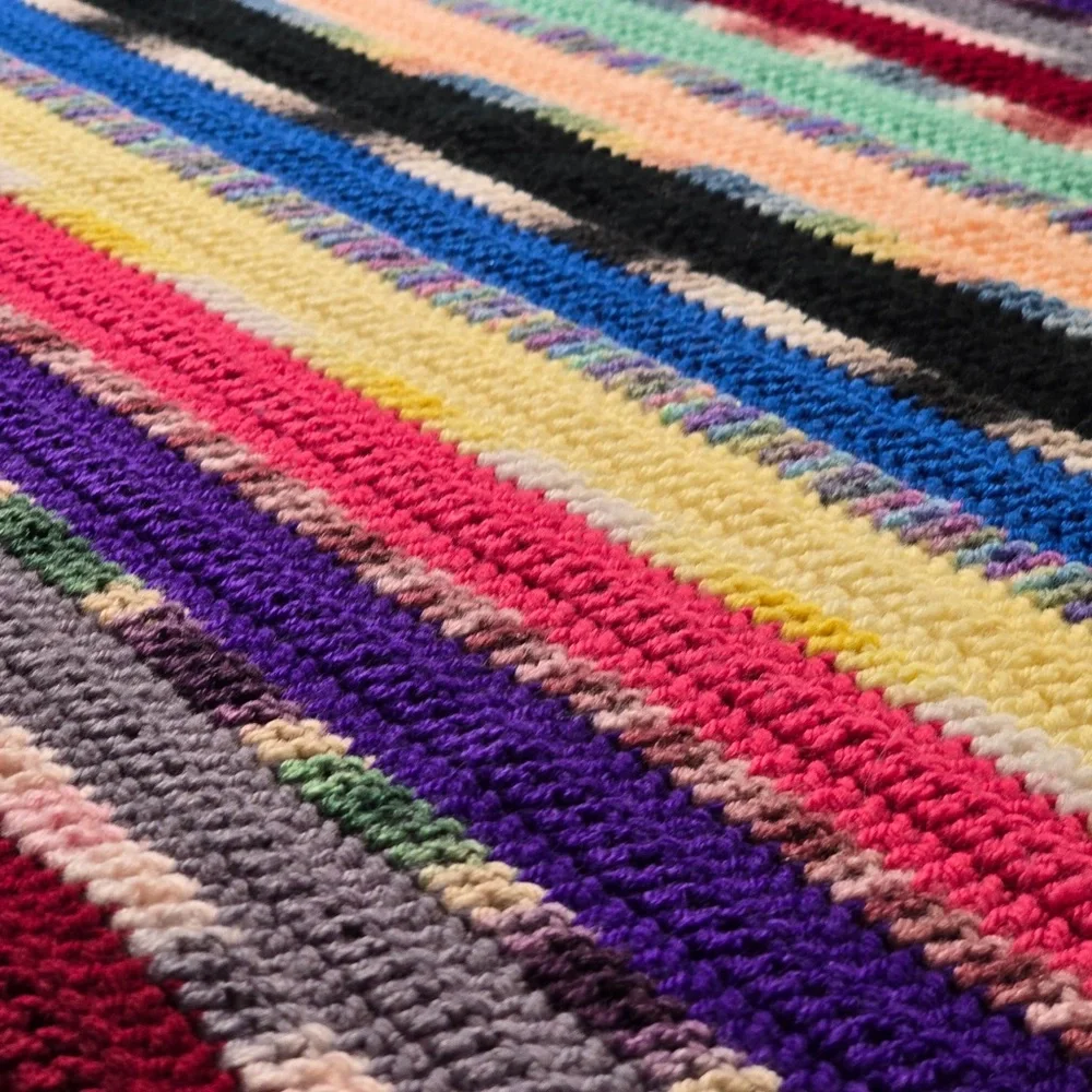 Handmade Crochet Afghan Blanket Boho‎ Colorful Stripe 48x50
